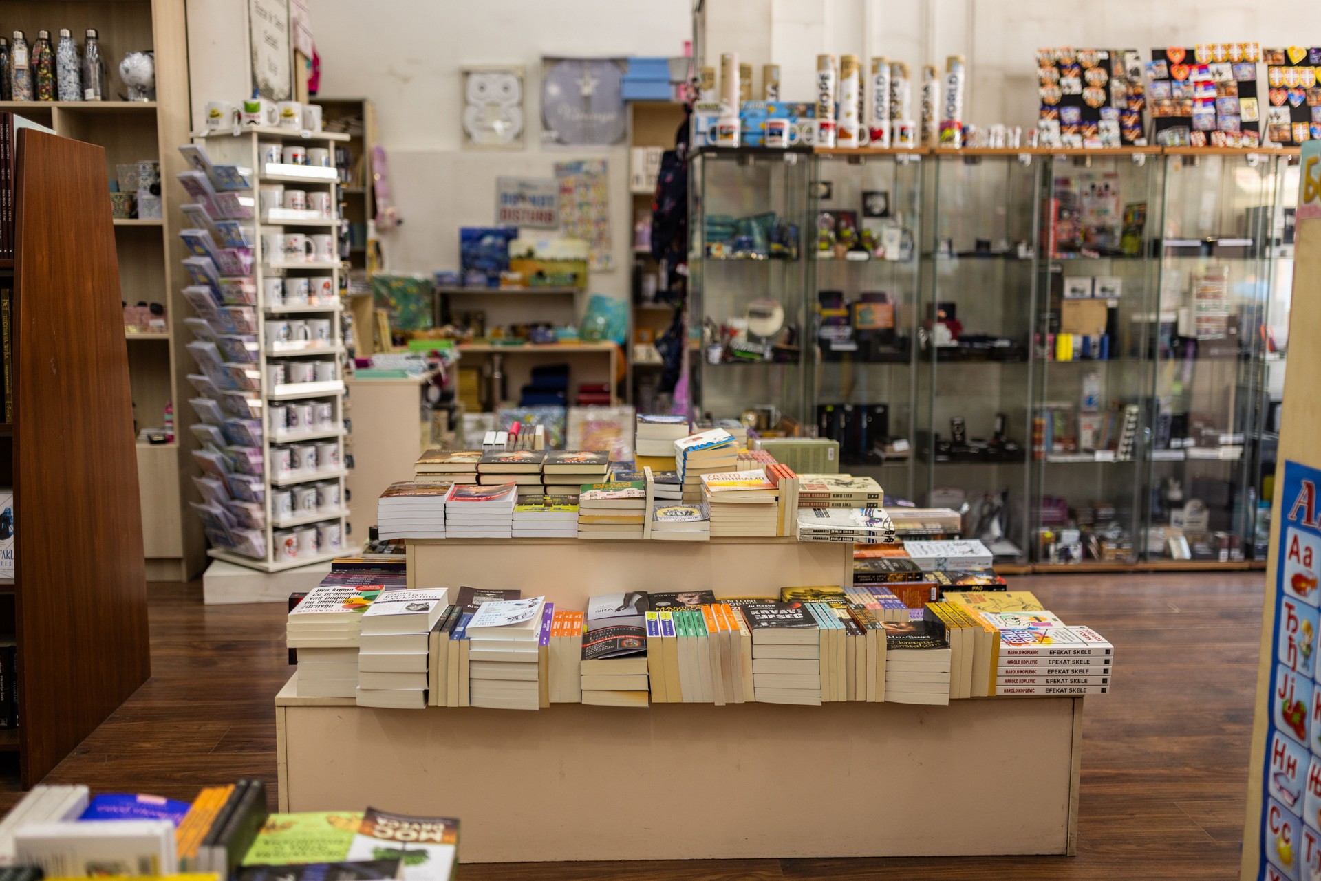 Stacked books at bookstore